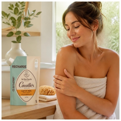 Cavaillès Gel de Baño y Ducha Para Pieles Sensibles Leche y Miel Eco-Relleno1 L