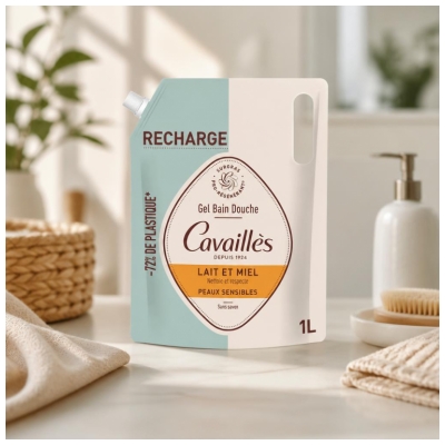 Cavaillès Sensitive Skin Shower Gel Milk and Honey Eco-Refill1 L