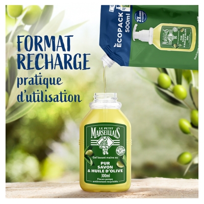 Le Petit Marseillais Gel Lavant Mains Pur Savon & Huile d'Olive Éco-Recharge 500 ml