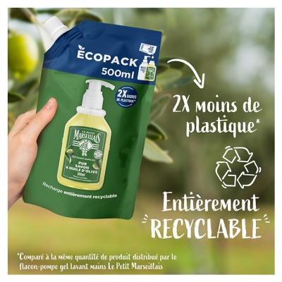 Le Petit Marseillais Gel Lavant Mains Pur Savon & Huile d'Olive Éco-Recharge 500 ml