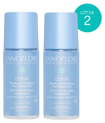 Sanoflore 24H Freshness Deodorant Organic Cotton Roll-On Set di 2 x 50 ml