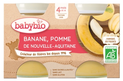 Babybio Banana Mela 4 Mesi e + Bio 2 Vasetti da 130 g