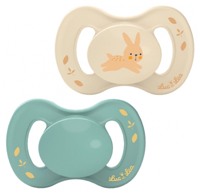 Luc et Léa Nature 2 Lollipops Anatomiques Téterelle Extra-Fine 0-6 Mois - Modello: Coniglio beige e blu