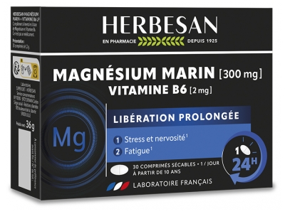 Herbesan Magnesium og Vitamin B6 Forlænget Frigivelse 30 Tabletter