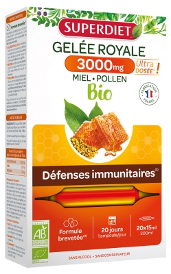Superdiet Gelée Royale 3000 mg Miel Pollen Bio 20 Ampoules
