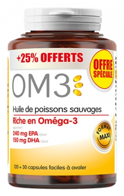 OM3 Huile de Poissons Sauvages 120 Capsules + 30 Capsules Offertes