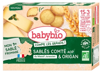 Babybio Comté & Origan cepumi no 15 mēnešiem līdz 3 gadiem Bio 16 cepumi