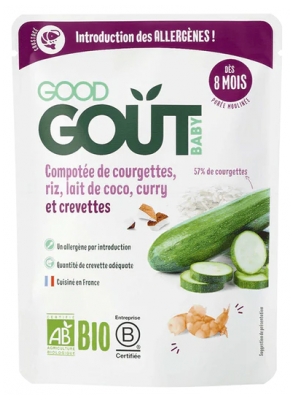 Good Goût Compotée de Courgettes, Riz, Lait de Coco, Curry et Crevettes Dès 8 Mois Bio 190 g