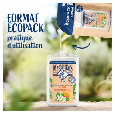 Le Petit Marseillais Crème de Douche Extra Douce Fleur d'Oranger Éco-Recharge Bio 500 ml