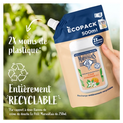Le Petit Marseillais Crème de Douche Extra Douce Fleur d'Oranger Éco-Recharge Bio 500 ml