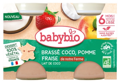 Babybio Leche de Coco Ecológica Manzana Fresa 6 Meses + 2 Tarros de 130 g