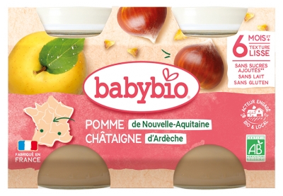 Babybio Appel Kastanje 6 Maanden en + Bio 2 Potjes van 130 g