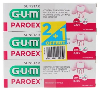 GUM Paroex Gel Dentifrice Lot de 3 x 75 ml