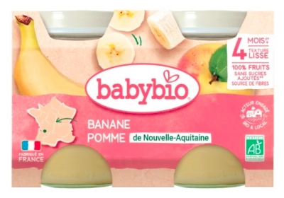 Babybio Bananų ir obuolių tyrė 4 mėn. ir vyresniems kūdikiams, 2 x 130 g stiklainiai
