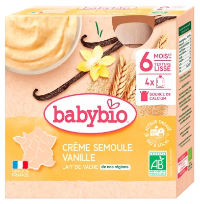 Babybio Kräm Mannagryn Vanilj 6 Månader och + Ekologisk 4 Portionspåsar à 85 g