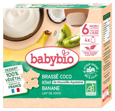 Babybio Papa Coco Kiwi Banana Leite de Coco 6 Meses e + Bio 4 Embalagens de 85 g