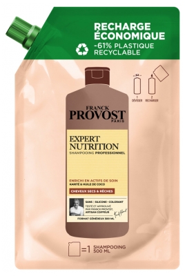 Franck Provost Ekspert Nourishing Profesionālais Šampūns Sausiem un Raupjiem Matiem Eco-Uzlāde 500 ml