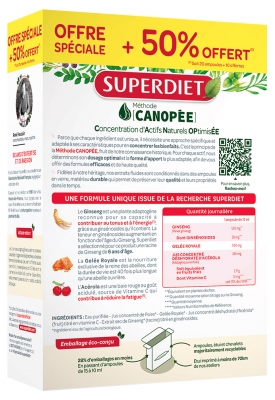 Superdiet Ginseng Gelée Royale Acérola Booster d'Énergie Bio 20 Ampoules + 10 Ampoules Offertes
