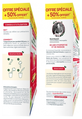 Superdiet Ginseng Gelée Royale Acérola Booster d'Énergie Bio 20 Ampoules + 10 Ampoules Offertes