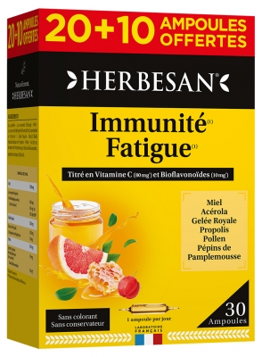 Herbesan Honey Royal Jelly Acerola Pollen Grapefruit Propolis 20 Phials + 10 Free