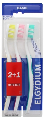 Elgydium Pack Básico de Cepillo de Dientes Suaves de 2 + 1 Ofrecido