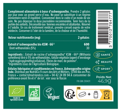Nutri&Co Ashwagandha KSM-66 Bio 120 Gélules