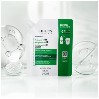 Vichy Dercos Behandelndes Anti-Schuppen Shampoo Normales bis Fettiges Haar Öko-Nachfüllung 390 ml