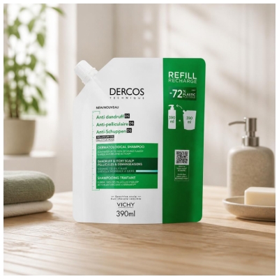 Vichy Dercos Ošetřující šampon proti lupům pro normální až mastné vlasy Eko-Doplňková náplň 390 ml