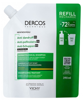 Vichy Dercos Kuivan Päänahan Hilseenpoistoshampoo DS Ekologinen Täyttöpakkaus 390 ml