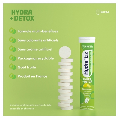 UPSA Hydrafizz Hydra+Détox 16 Comprimés Effervescents