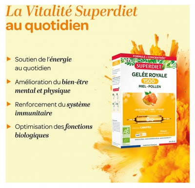 Superdiet Gelée Royale 1500 Miel Pollen Bio 20 Ampoules
