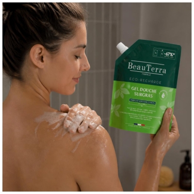 BeauTerra Berigende Shower Gel Citron Verbena Øko-Genopfyldning 1 L