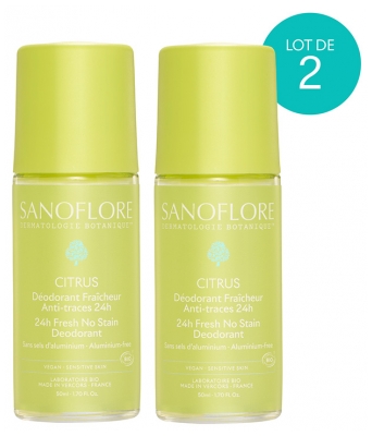 Sanoflore Déodorant Fraîcheur 24H Citrus Roll-On Bio Lot de 2 x 50 ml