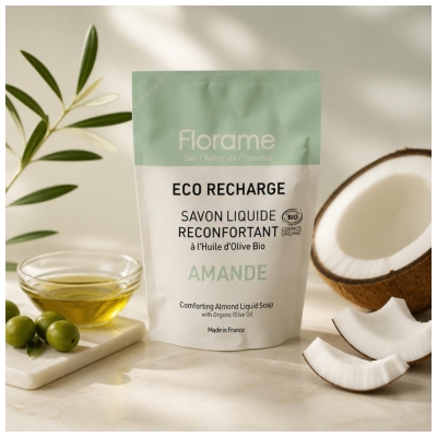Florame Beruhigende Flüssigseife Mandel Eco-Recharge Bio 470 ml