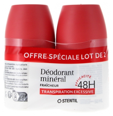 Stentil 48H Sudorazione Eccessiva Deodorante Minerale Roll-On 2 x 50 ml