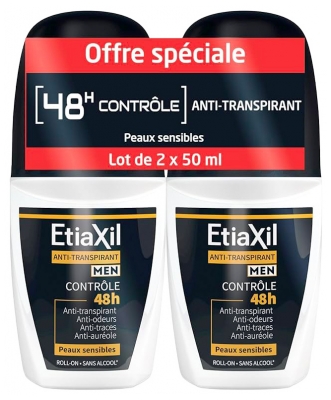 Etiaxil Déodorant Men Anti-Transpirant Contrôle 48H Roll-On Lot de 2 x 50 ml