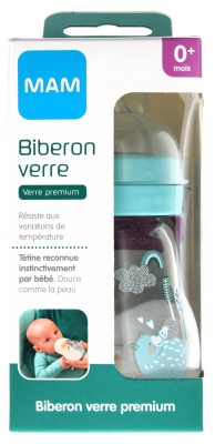 MAM Biberon Verre Premium 170 ml 0 Mois et + Débit 1 - Modèle : Ours et Hérisson
