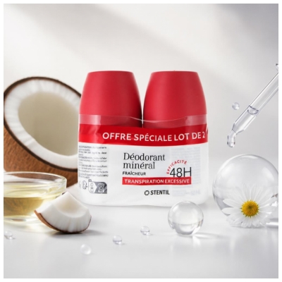 Stentil Deodorant Mineral Prospețime Transpirație Excesivă 48H Lot de 2 x 50 ml