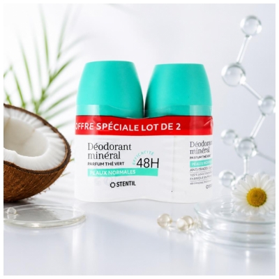 Stentil Desodorizante Mineral Peles Normais 48H Roll-On Pack de 2 x 50 ml