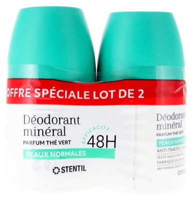 Stentil Desodorizante Mineral Peles Normais 48H Roll-On Pack de 2 x 50 ml