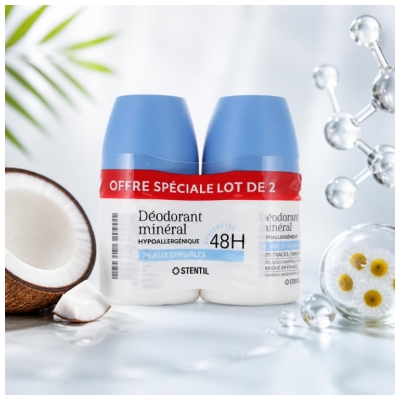 Stentil Mineraalinen Deodorantti Herkälle Iholle 48H Roll-On 2 x 50 ml