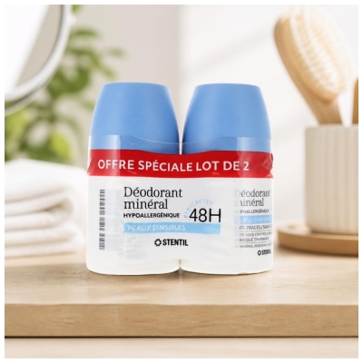 Stentil Minerální Deodorant pro Citlivou Pokožku 48H Roll-On Balení 2 x 50 ml