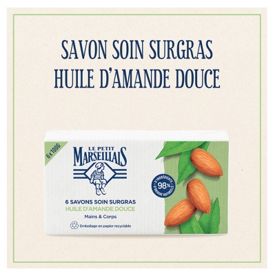 Le Petit Marseillais Savons Soin Surgras Huile d'Amande Douce Lot de 6 x 100 g