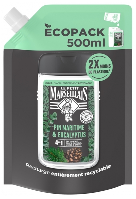 Eco-Recarga 500 ml Gel de Banho Refrescante 4em1 Pinheiro Marítimo & Eucalipto Le Petit Marseillais