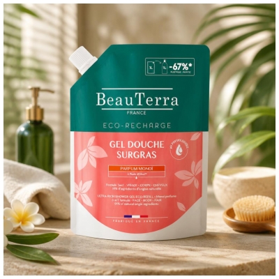 BeauTerra Monoï Riebi Dušo Gelio Ekologiškas Papildymas 1 L