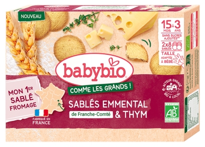 Babybio Emmental Ecológico y Galletas de Tomillo de 15 Meses a 3 Años 16 Galletas de Mantequilla