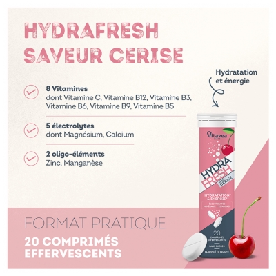 Vitavea Hydrafresh Hydrering & Energi 20 Brusande Tabletter - Smak: Körsbär