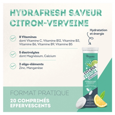 Hydrafresh Hidratación y Energía 20 Comprimidos Efervescentes - Sabor: Verbena de limón