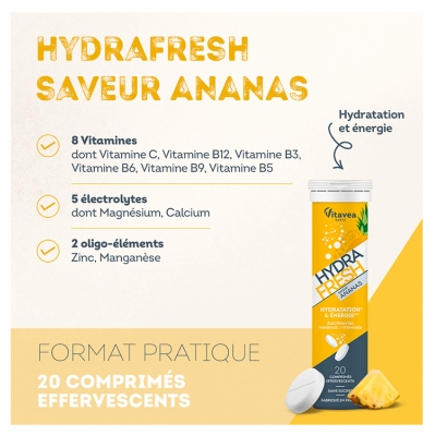 Hydrafresh Hidratación y Energía 20 Comprimidos Efervescentes - Sabor: Piña