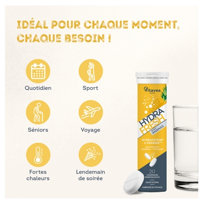 Vitavea Hydrafresh Hydratation & Énergie 20 Comprimés Effervescents - Goût : Ananas